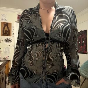 Agora Black and Gray Swirl Button Down Shirt